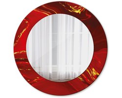 Tulup Spiegel - Spiegel op gehard Glas - Ronde Spiegel - Rood marmer - Diameter: 50 cm - Rode - Slaapkamerspiegel - Badkamerspiegel - Gang - Kleedkamer - Spiegel met een sierlijk motief - Decoratief Spiegel - Scandinavisch Design - Hangspiegel
