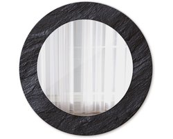 Tulup Spiegel - Spiegel op gehard Glas - Ronde Spiegel - Zwarte steen - Diameter: 50 cm - Zwarte - Slaapkamerspiegel - Badkamerspiegel - Gang - Kleedkamer - Stijlvolle spiegel met grafisch motief - Decoratief Spiegel - Premium Spiegel - Hangspiegel