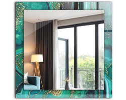 Tulup Spiegel - Spiegel op gehard Glas - Vierkante Spiegel - Abstract groene textuur - 60 x 60 cm - Stijlvolle spiegel met grafisch motief - Slaapkamerspiegel - Badkamerspiegel - Gang - Kleedkamer - Make-up Spiegel - Luxe Spiegel - Ophangsysteem