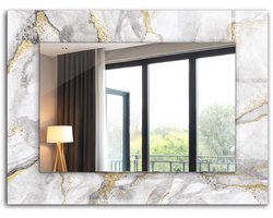 Tulup Spiegel - Spiegel op gehard Glas - Vierkante Spiegel - Grijs marmer met aders - 80 x 60 cm - Spiegel met decoratief motief - Badkamerspiegel - Gangspiegel - Eetkamer - Make-up Spiegel - Woonaccessoires - Spiegel Met Haken