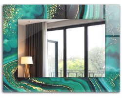 Tulup Spiegel - Vierkante Spiegel - Spiegel op gehard Glas - Abstract groene textuur - 80 x 60 cm - Stijlvolle spiegel met grafisch motief - Slaapkamerspiegel - Badkamerspiegel - Gang - Kleedkamer - Make-up Spiegel - Luxe Spiegel - Ophangsysteem