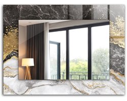 Tulup Spiegel - Vierkante Spiegel - Spiegel op gehard Glas - Marmer aderen abstractie - 80 x 60 cm - Decoratieve spiegel met patroon - Inloopkastspiegel – Badkamerspiegel - Toiletspiegel - Visagiespiegel - Minimalistische Spiegel - Hangspiegel