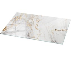 Tulup Tafelblad Glas - Elegant Geaderd Marmer Gehard Glas - 120 cm x 60 cm - Wit Glazen Tafelblad - Rechthoekig Tafelblad Glas - Glazen Tafelblad Geschikt voor de Keukentafel - Glasplaat Tafel