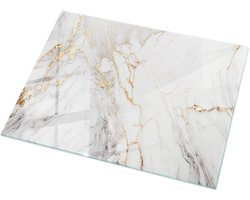 Tulup Tafelblad Glas - Elegant Geaderd Marmer Gehard Glas - 120 cm x 80 cm - Wit Glazen Tafelblad - Rechthoekig Tafelblad Glas - Gehard Glazen Tafelblad Voor de Eettafel in de Eetkamer - Glasplaat Tafel
