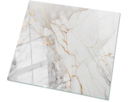 Tulup Tafelblad Glas - Elegant Geaderd Marmer Gehard Glas - 60 cm x 60 cm - Wit Glazen Tafelblad - Vierkant Tafelblad Glas - Glazen Tafelblad Geschikt voor de Keukentafel - Glasplaat Tafel