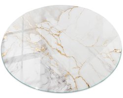 Tulup Tafelblad Glas - Elegant Geaderd Marmer Gehard Glas - 90 cm - Wit Glazen Tafelblad - Rond Tafelblad Glas - Glazen Tafelblad Geschikt voor de Keukentafel - Glasplaat Tafel
