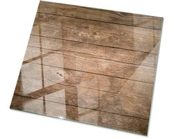 Tulup Tafelblad Glas - Houten Plankstructuur Gehard Glas - 60 cm x 60 cm - Bruin Glazen Tafelblad - Vierkant Tafelblad Glas - Glazen Tafelblad voor de Woonkamer - Glasplaat Tafel