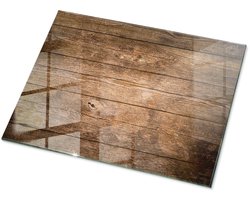 Tulup Tafelblad Glas - Houten Plankstructuur Gehard Glas - 80 cm x 60 cm - Bruin Glazen Tafelblad - Rechthoekig Tafelblad Glas - Glazen Tafelblad voor Tuin of Terrastafels - Glasplaat Tafel