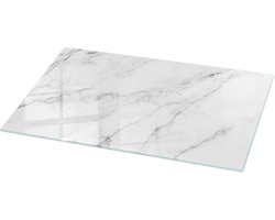 Tulup Tafelblad Glas - Marmeren Oppervlaktepatroon Veiligheidsglas - 100 cm x 50 cm - Wit Gehard Glas - Rechthoekig Tafelblad Glas - Glazen Tafelblad voor Tuin of Terrastafels - Glazen Plaat