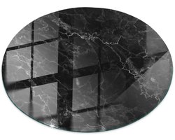 Tulup Tafelblad Glas - Marmerpatroon Met Aderen Glazen Tafelblad - 100 cm - Zwart Glazen Plaat - Rond Tafelblad Glas - Glazen Tafelblad Geschikt voor de Keukentafel - Veiligheidsglas