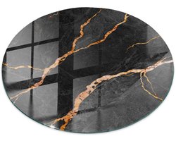 Tulup Tafelblad Glas - Marmerpatroon Met Aderen Glazen Tafelblad - 50 cm - Zwart Glazen Plaat - Rond Tafelblad Glas - Glazen Tafelblad voor de Woonkamer - Veiligheidsglas