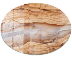 Tulup Tafelblad Glas - Natuurlijk Hout Met Hars Veiligheidsglas - 70 cm - Beige Gehard Glas - Rond Tafelblad Glas - Gehard Glazen Tafelblad Voor de Eettafel in de Eetkamer - Glazen Plaat