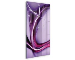 Tulup Wandklok - Abstractie Gekleurde Glazen Klok - 30x60 cm - Paars Glazen Klok Met Print - Witte Handen - Rechthoekige Wandklok - Klok Glas Met Opdruk - Moderne Wandklok Glas