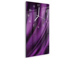 Tulup Wandklok - Abstractie Klok Glas Met Opdruk - 30x60 cm - Paars Moderne Wandklok Glas - Witte Handen - Rechthoekige Wandklok - Decoratieve Glazen Klok - Glazen Wandklok Design