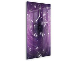 Tulup Wandklok - Abstractie Moderne Glazen Wandklok - 30x60 cm - Paars Wandklok Glas Met Motief - Witte Handen - Rechthoekige Wandklok - Wandklok Glas Decoratie - Gekleurde Glazen Klok