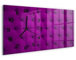 Tulup Wandklok - Fluwelen muur Wandklok Glas Met Motief - 60x30 cm - Roze Decoratieve Glazen Klok - Zwarte handen - Rechthoekige Klok - Gekleurde Glazen Klok - Glazen Klok Met Print