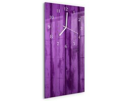 Tulup Wandklok - Hout Moderne Glazen Wandklok - 30x60 cm - Paars Wandklok Glas Met Motief - Witte Handen - Rechthoekige Wandklok - Gekleurde Glazen Klok - Glazen Klok Met Print