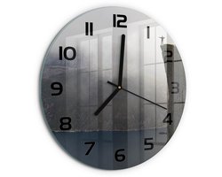 Tulup Wandklok - Noorse klif Decoratieve Glazen Klok - fi30 cm - Blauw Glazen Wandklok Design - Zwarte handen - Ronde Klok - Glazen Klok Met Print - Wandklok Glas Met Motief