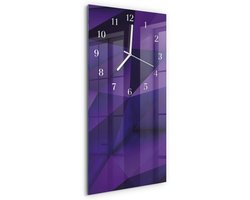 Tulup Wandklok - Patroon Gekleurde Glazen Klok - 30x60 cm - Paars Glazen Klok Met Print - Witte Handen - Rechthoekige Wandklok - Wandklok Glas Decoratie - Gekleurde Glazen Klok