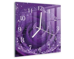Tulup Wandklok - Roos Decoratieve Glazen Klok - 30x30 cm - Paars Glazen Wandklok Design - Witte Handen - Vierkante Wandklok - Klok Glas Met Opdruk - Moderne Wandklok Glas