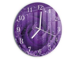 Tulup Wandklok - Roos Glazen Wandklok Design - 30fi cm - Paars Klok Glas Met Opdruk - Witte Handen - Ronde Wandklok - Glazen Klok Met Print - Wandklok Glas Met Motief