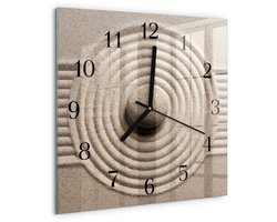 Tulup Wandklok - Steen Gekleurde Glazen Klok - 30x30 cm - Bruin Glazen Klok Met Print - Zwarte Handen - Vierkante Wandklok - Klok Glas Met Opdruk - Moderne Wandklok Glas