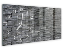 Tulup Wandklok - Stenen constructie Klok Glas Met Opdruk - 60x30 cm - Grijs Moderne Wandklok Glas - Witte Handen - Rechthoekige Wandklok - Decoratieve Glazen Klok - Glazen Wandklok Design