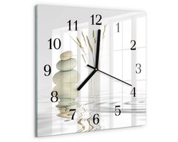 Tulup Wandklok - Stenen Glazen Klok Met Print - 30x30 cm - Wit Moderne Glazen Wandklok - Zwarte Handen - Vierkante Wandklok - Wandklok Glas Met Motief - Decoratieve Glazen Klok
