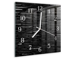 Tulup Wandklok - Stenen Klok Glas Met Opdruk - 30x30 cm - Zwart Moderne Wandklok Glas - Witte Handen - Vierkante Wandklok - Wandklok Glas Decoratie - Gekleurde Glazen Klok