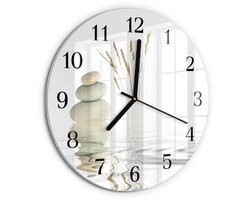 Tulup Wandklok - Stenen Moderne Glazen Wandklok - 30fi cm - Wit Wandklok Glas Met Motief - Zwarte Handen - Ronde Wandklok - Moderne Wandklok Glas - Wandklok Glas Decoratie