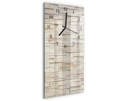 Tulup Wandklok - Stenen muur Decoratieve Glazen Klok - 30x60 cm - Bruin Glazen Wandklok Design - Zwarte Handen - Rechthoekige Wandklok - Wandklok Glas Decoratie - Gekleurde Glazen Klok
