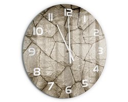 Tulup Wandklok - Stenen muur Klok Glas Met Opdruk - fi60 cm - Beige Moderne Wandklok Glas - Witte handen - Ronde Klok - Decoratieve Glazen Klok - Glazen Wandklok Design