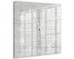 Tulup Wandklok - Wit linnen canvas Decoratieve Glazen Klok - 60x60 cm - Wit Glazen Wandklok Design - Witte handen - Vierkante Klok - Glazen Klok Met Print - Wandklok Glas Met Motief