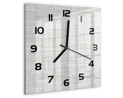 Tulup Wandklok - Wit linnen canvas Gekleurde Glazen Klok - 30x30 cm - Wit Glazen Klok Met Print - Zwarte handen - Vierkante Klok - Moderne Wandklok Glas - Wandklok Glas Decoratie