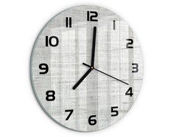 Tulup Wandklok - Wit linnen canvas Glazen Wandklok Design - fi30 cm - Wit Klok Glas Met Opdruk - Zwarte handen - Ronde Klok - Wandklok Glas Met Motief - Decoratieve Glazen Klok