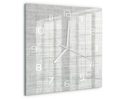 Tulup Wandklok - Wit linnen canvas Klok Glas Met Opdruk - 30x30 cm - Wit Moderne Wandklok Glas - Witte handen - Vierkante Klok - Decoratieve Glazen Klok - Glazen Wandklok Design