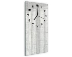Tulup Wandklok - Wit linnen canvas Wandklok Glas Decoratie - 30x60 cm - Wit Gekleurde Glazen Klok - Zwarte handen - Rechthoekige Klok - Klok Glas Met Opdruk - Moderne Wandklok Glas