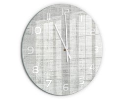 Tulup Wandklok - Wit linnen canvas Wandklok Glas Decoratie - fi60 cm - Wit Gekleurde Glazen Klok - Witte handen - Ronde Klok - Klok Glas Met Opdruk - Moderne Wandklok Glas