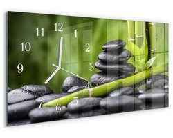 Tulup Wandklok - Zen-stenen Moderne Glazen Wandklok - 60x30 cm - Groente Wandklok Glas Met Motief - Witte Handen - Rechthoekige Wandklok - Klok Glas Met Opdruk - Moderne Wandklok Glas