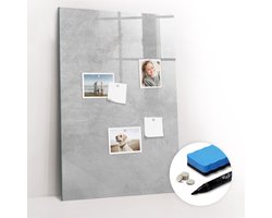 Tulup Whitebord - Licht ruw beton - 60 x 90 cm - Grijs Memo Bord - Gratis 5 Sterke Magneten + Whiteboard Marker & Wisser - Scandinavisch Design Bord - Memo Bord - Planning Muur