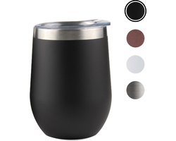Tumbler Matte Black - wine tumbler - wijnglas zonder voet - luxe wijnkoeler - RVS - isolerend – cocktail drinkbeker - 350ml - kleur - met deksel