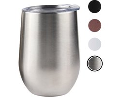 Tumbler Steel Grey - wine tumbler - wijnglas zonder voet - luxe wijnkoeler - RVS - isolerend – cocktail drinkbeker - 350ml - kleur - duurzaam - met deksel