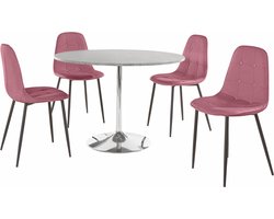 Tumpet & Luna - Set van Eettafel 110cm met 4 Stoelen in Rose (75 x 110 x 110 cm)