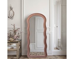 TUNCAFI Golvende Spiegel – Staande Spiegel 180x80 cm – Luxe Spiegel – Velvet Spiegel – Suède Spiegel – Roze Spiegel – Grote Spiegel – Wandspiegel – Japandi Spiegel – Scandinavische Spiegel – Pas Spiegel – Moderne Interieurdecoratie
