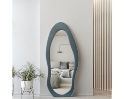 TUNCAFI Grote Shaped Staande Spiegel 180x80 cm – Luxe Spiegel – Velvet Spiegel – Suède Spiegel – Blauwe Spiegel – Japandi Spiegel – Scandinavische Spiegel – Grote Wandspiegel – Pas Spiegel – Half Ovaal – Moderne Interieurdecoratie