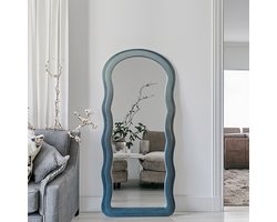 TUNCAFI Grote Wavy Spiegel – Staande Spiegel 180x80 cm – Luxe Spiegel – Velvet Spiegel – Suède Spiegel – Blauwe Spiegel – Grote Spiegel – Wandspiegel – Japandi Spiegel – Scandinavische Spiegel – Pas Spiegel – Moderne Interieurdecoratie