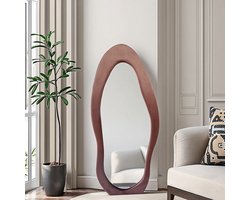 TUNCAFI Staande Spiegel 180x80 cm – Luxe Spiegel – Velvet Spiegel – Suède Spiegel – Roze Spiegel – Japandi Spiegel – Scandinavische Spiegel – Grote Wandspiegel – Pas Spiegel – Half Ovaal – Moderne Interieurdecoratie