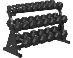 Tunturi Platinum Hexa Rubber Dumbbell Sets incl Dumbbell rek - (12 sets - 2.5 t/m 30kg) - Zwart