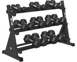 Tunturi Platinum Hexa Rubber Dumbbell Sets incl Dumbbell rek - (8 sets - 2.5 t/m 20kg) - Zwart