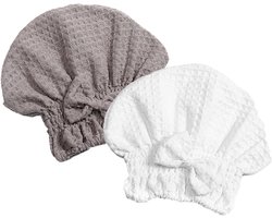 Turban Handtuch - Snel Droog - Grijze En Witte Hoofdband Voor Lang Of Kort Haar - 2 Stuks - Thuis En Reizen